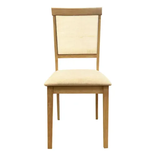 Chaise hévéa massif/  tissu COSTAL Imitation chêne clair vieilli vue de face