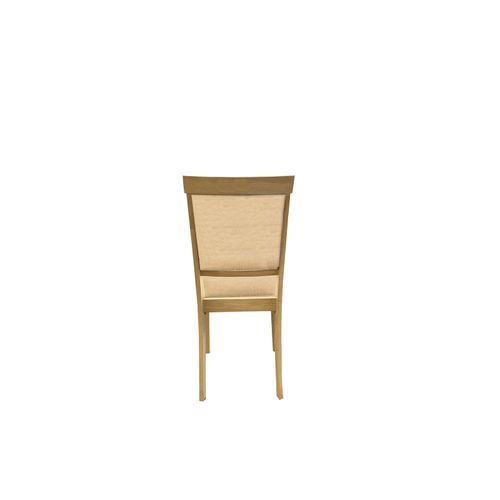 Chaise hévéa massif/  tissu COSTAL Imitation chêne clair vieilli vue de derrière