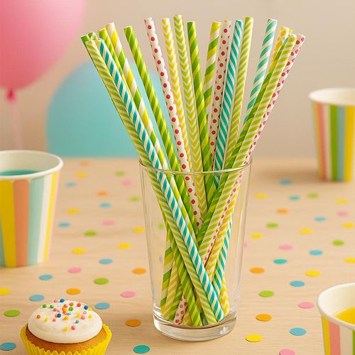 Pailles En Papier Rayées Multicolores – Lot De 50 – 20 Cm – Fête, Anniversaire, Cocktail