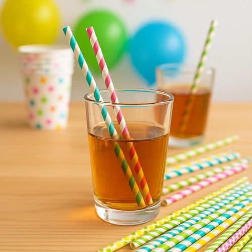 Pailles En Papier Rayées Multicolores – Lot De 50 – 20 Cm – Fête, Anniversaire, Cocktail