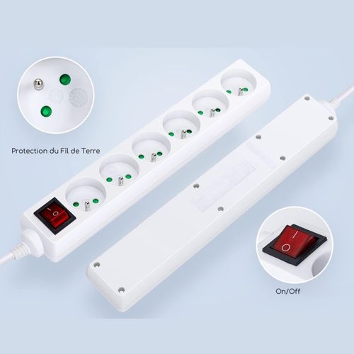 Bloc Multiprise 6 Prises Avec Interrupteur 230v 16a