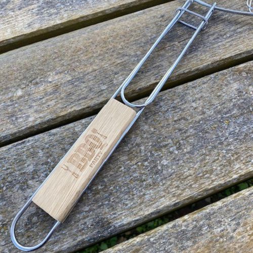 Lot De 2 Doubles Grilles Barbecue Ronde 30 Cm En Acier Chromé Avec Manche En Bois
