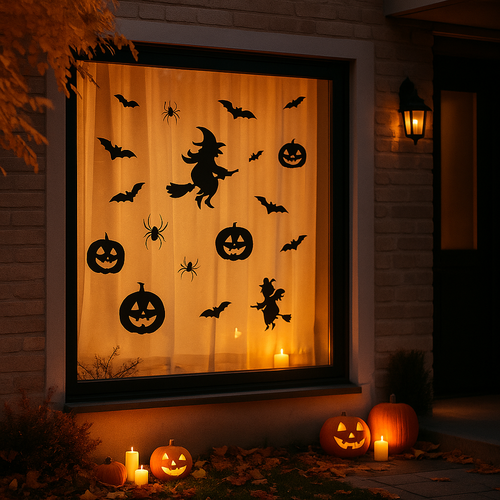 Vitrophanies Halloween Lot De 2 Planches 35 Cm - Autocollants Effrayants Pour Fenêtres | Réutilisables, Sans Colle - 10