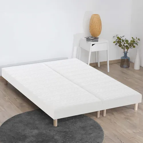 Sommier Tapissier à Lattes Blanc avec jeux de 8 pieds - 160x200 cm (2x80x200)
