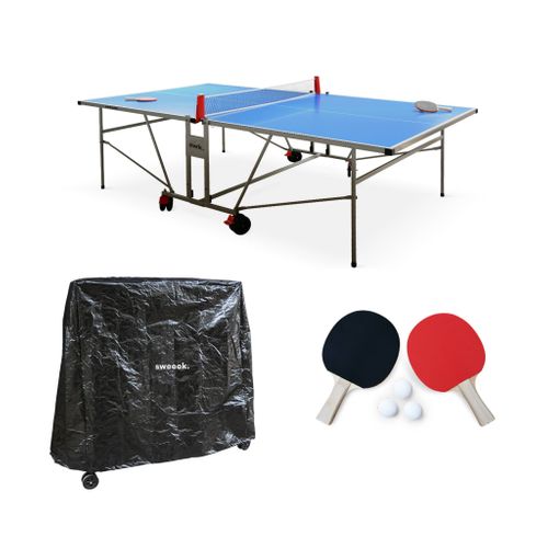 Table De Ping Pong Outdoor. Avec 2 Raquettes Et 3 Balles. Pour Utilisation Extérieure + Housse En