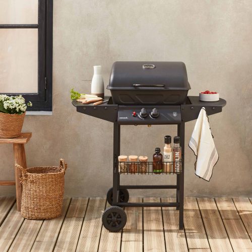 Barbecue Au Gaz - Aramis -  Cuisine Extérieure 2 Brûleurs Avec Tablettes Latérales Et Thermomètre