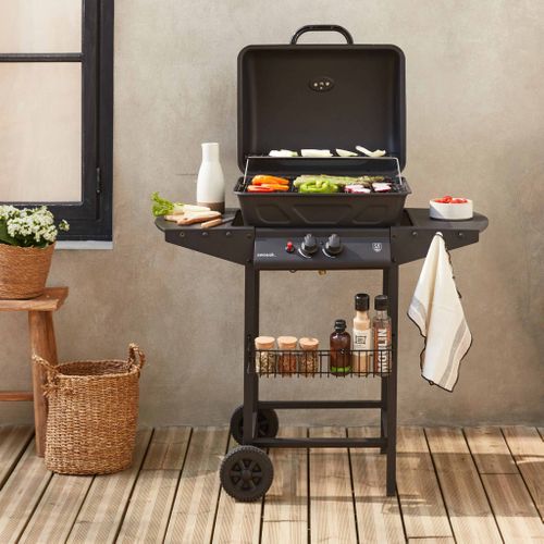Barbecue Au Gaz - Aramis -  Cuisine Extérieure 2 Brûleurs Avec Tablettes Latérales Et Thermomètre