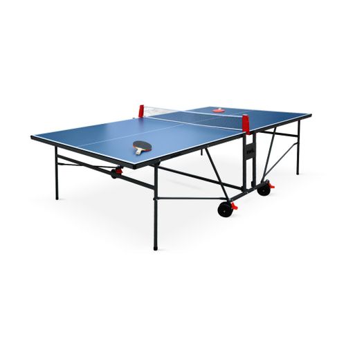 Table De Ping Pong Indoor Bleue. Avec 2 Raquettes Et 3 Balles. Utilisation Intérieure + Housse