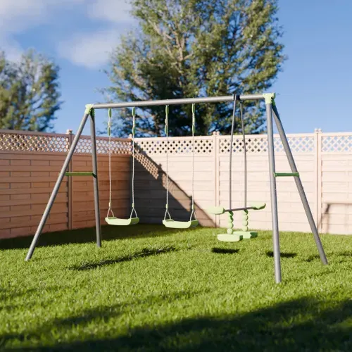 Balançoire 3 Agrès - Tramontane - Portique Avec 2 Balançoires Et 1 Face à Face. Balancoire 195cm De