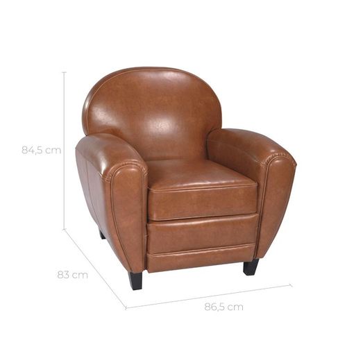 Fauteuil Camel En Croute De Cuir Enduite - Club