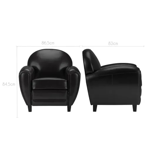 Fauteuil Noir En Croute De Cuir Enduite - Club