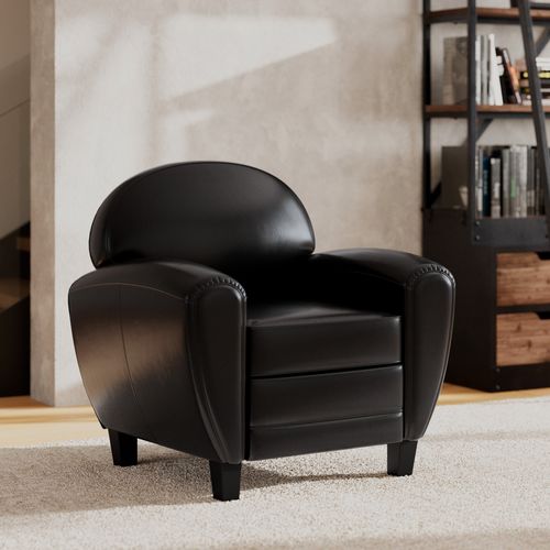 Fauteuil Noir En Croute De Cuir Enduite - Club