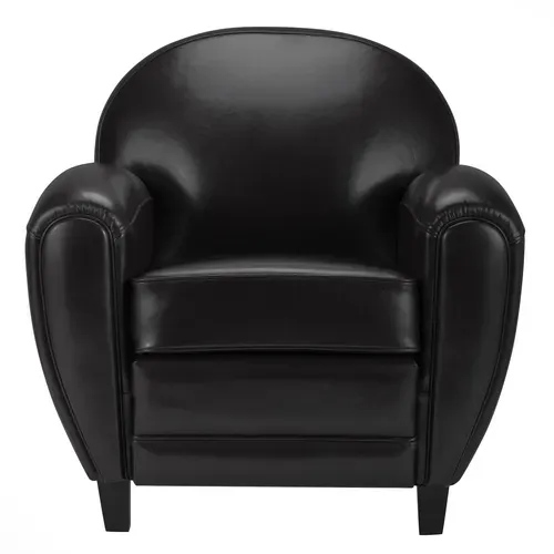 Fauteuil Noir En Croute De Cuir Enduite - Club