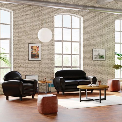 Fauteuil Noir En Croute De Cuir Enduite - Club