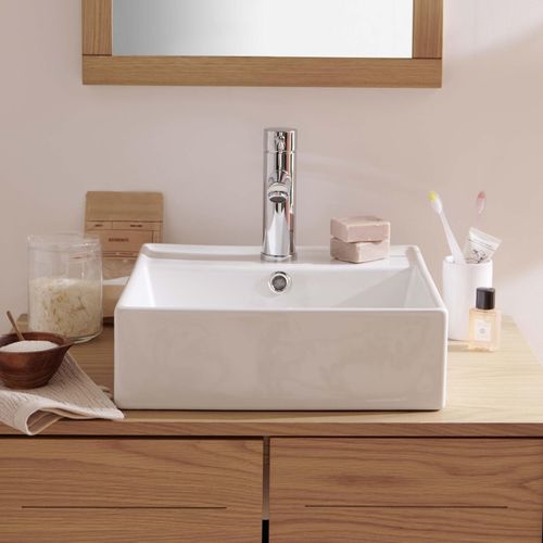 Vasque à Poser Carrée En Céramique Blanche 38cm
