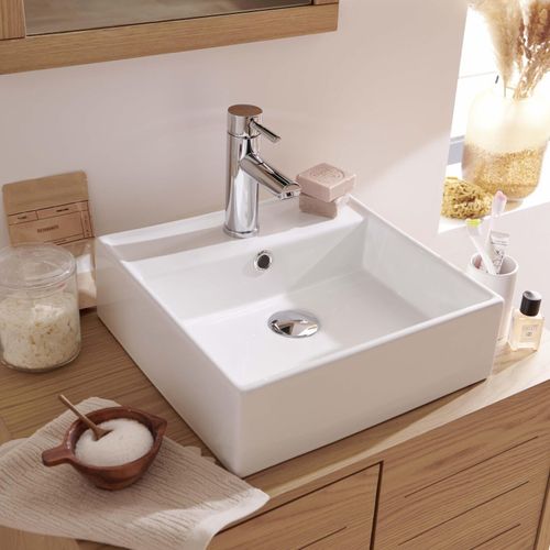 Vasque à Poser Carrée En Céramique Blanche 38cm