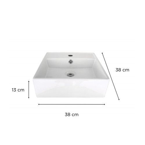 Vasque à Poser Carrée En Céramique Blanche 38cm