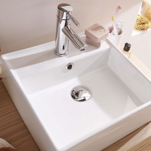 Vasque à Poser Carrée En Céramique Blanche 38cm