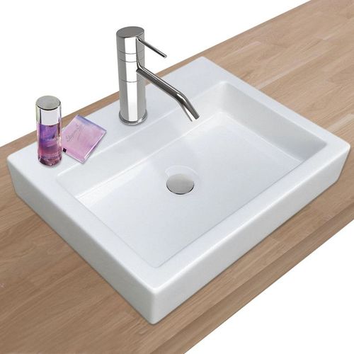 Vasque à Poser Rectangle En Céramique Blanche 48x38cm