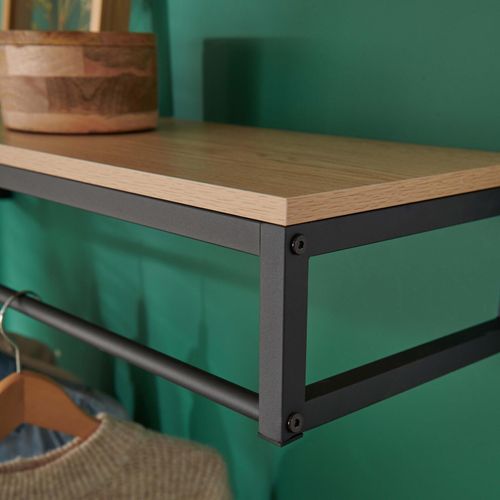 Penderie étagère Murale Bois Et Métal L90 Cm Grif Métal Noir Et Bois