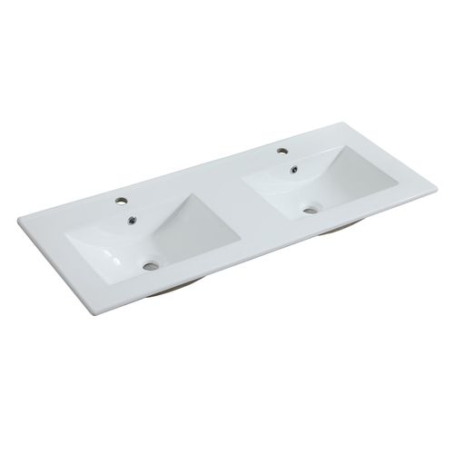 Meuble Double Vasque 120cm Avec Plan Céramique Sorrento Décor Chêne + Colonne