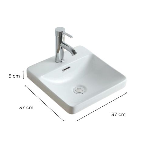 Vasque Semi Encastrée Carrée En Céramique Blanche 37cm