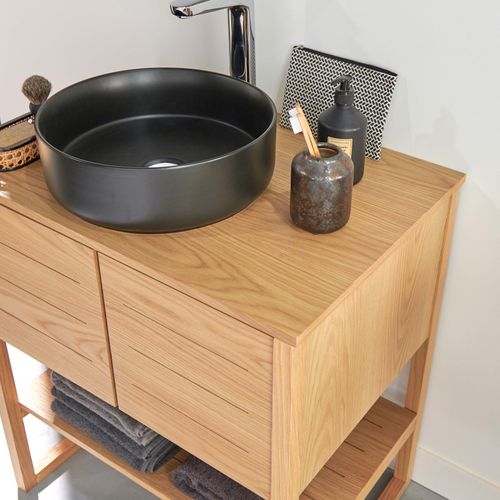 Meuble Sous Vasque Atoll 70cm + Vasque Noire + Miroir