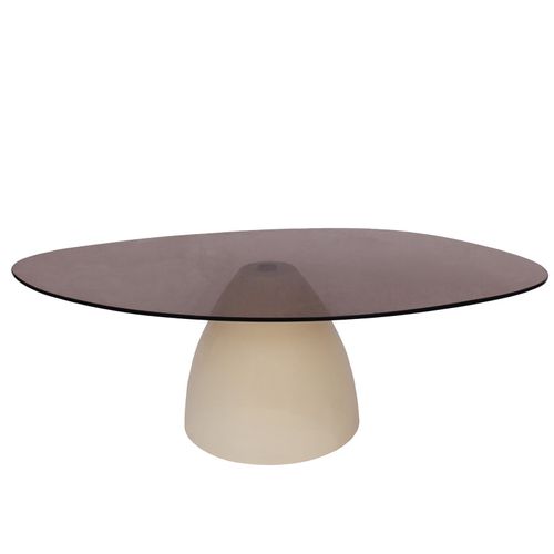Dylon-table Basse Ovale En Verre Fumé Et Métal Ivoire