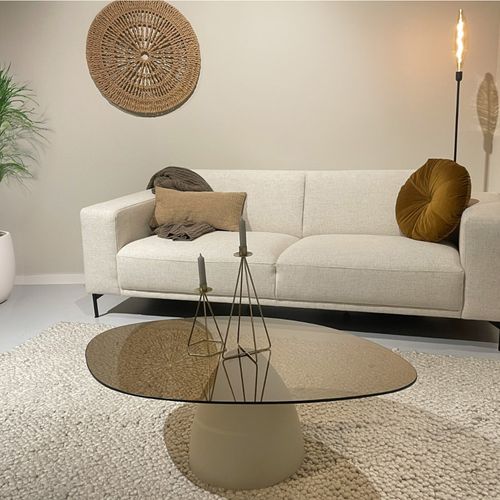 Dylon-table Basse Ovale En Verre Fumé Et Métal Ivoire