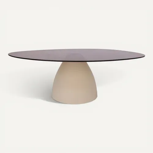 Dylon-table Basse Ovale En Verre Fumé Et Métal Ivoire