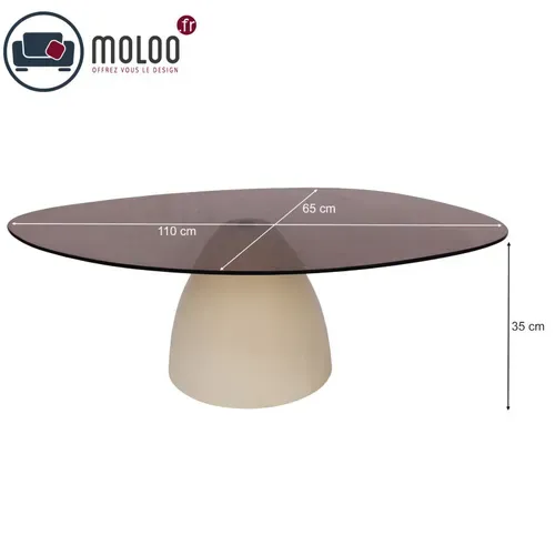 Dylon-table Basse Ovale En Verre Fumé Et Métal Ivoire