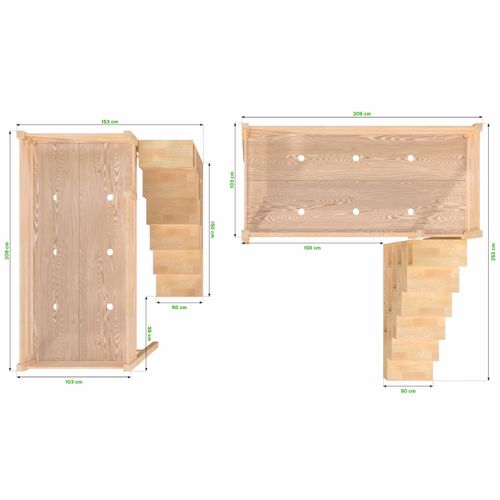 Lit Mezzanine Bois 90x200 Sylvia Avec Escalier Cube, Vernis Naturel