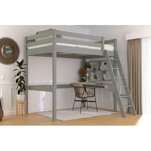 Lit Mezzanine 1 Place Bois Sylvia 120x200 Échelle Inclinée