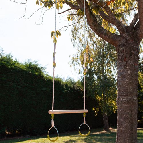 Trapèze Bois Avec Paire D’anneaux Métal Pour Portique De 2 À 2.5m. Agrès Balançoire. Accessoire