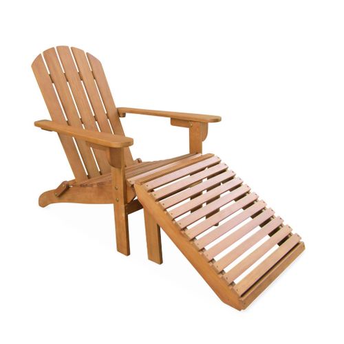 Fauteuil De Jardin En Bois Avec Repose-pieds/table Basse - Adirondack Salamanca - Eucalyptus.