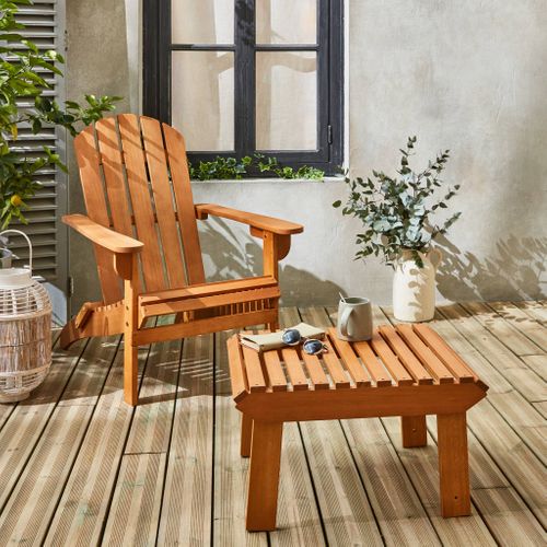 Fauteuil De Jardin En Bois Avec Repose-pieds/table Basse - Adirondack Salamanca - Eucalyptus.
