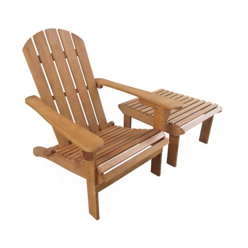 Fauteuil De Jardin En Bois Avec Repose-pieds/table Basse - Adirondack Salamanca - Eucalyptus.