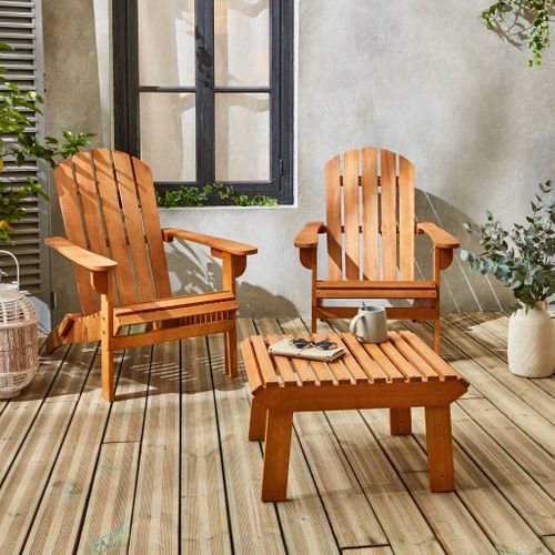 Fauteuil De Jardin En Bois Avec Repose-pieds/table Basse - Adirondack Salamanca - Eucalyptus.