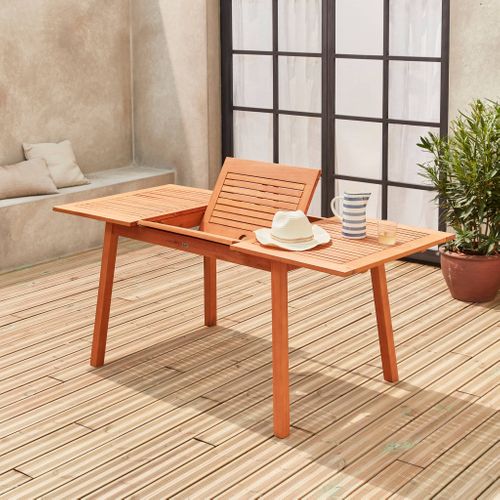 Table De Jardin En Bois 120-180cm - Almeria - Table Rectangulaire Avec Allonge Eucalyptus Intérieur