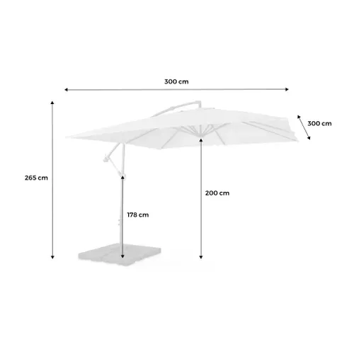 Parasol Déporté Carré 3x3m - Hardelot 3x3m - Beige - Manivelle Anti-retour - Toile Déperlante -