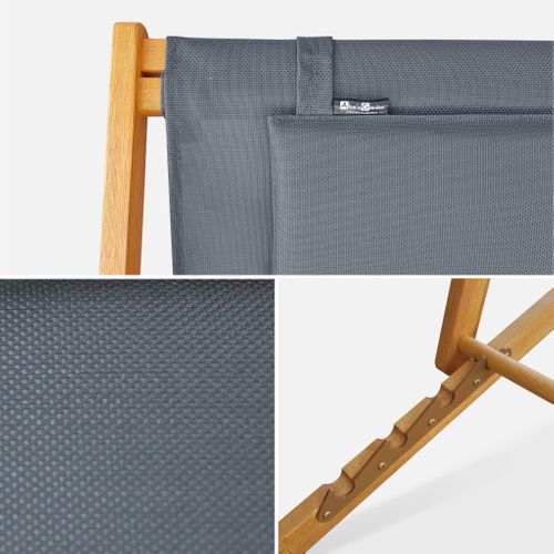 Chiliennes Bois - Creus - 2 Transats En Bois D'eucalyptus Huilé Avec Coussin Repose-tête Gris