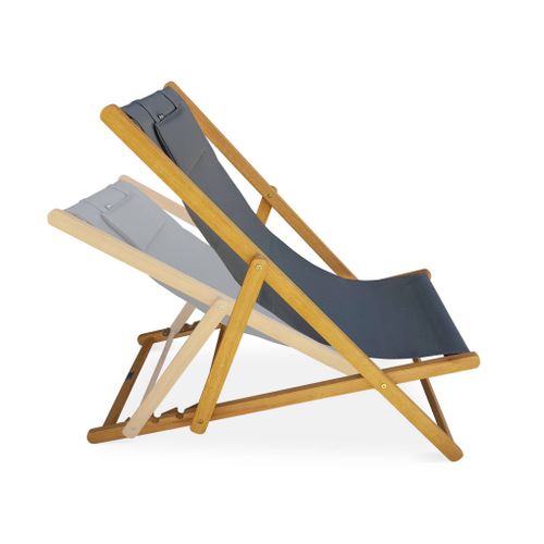 Chiliennes Bois - Creus - 2 Transats En Bois D'eucalyptus Huilé Avec Coussin Repose-tête Gris