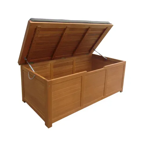 Coffre De Jardin En Bois 200l - Caja Gris- 125x60cm Rangement Coussins Avec 2 Vérins Et Poignées