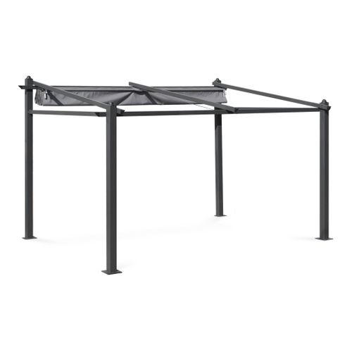 Pergola Murale En Aluminium - Murum 3x4m - Toile Grise - Tonnelle Idéale Pour Votre Terrasse. Toit