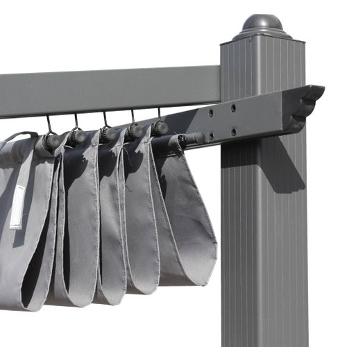 Pergola Murale En Aluminium - Murum 3x4m - Toile Grise - Tonnelle Idéale Pour Votre Terrasse. Toit