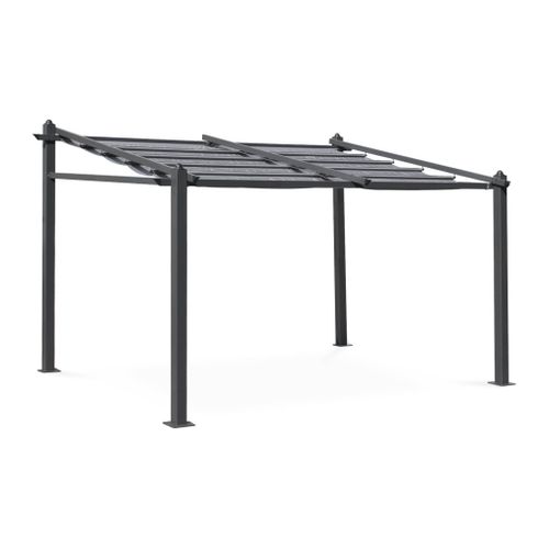Pergola Murale En Aluminium - Murum 3x4m - Toile Grise - Tonnelle Idéale Pour Votre Terrasse. Toit