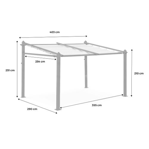 Pergola Murale En Aluminium - Murum 3x4m - Toile Grise - Tonnelle Idéale Pour Votre Terrasse. Toit