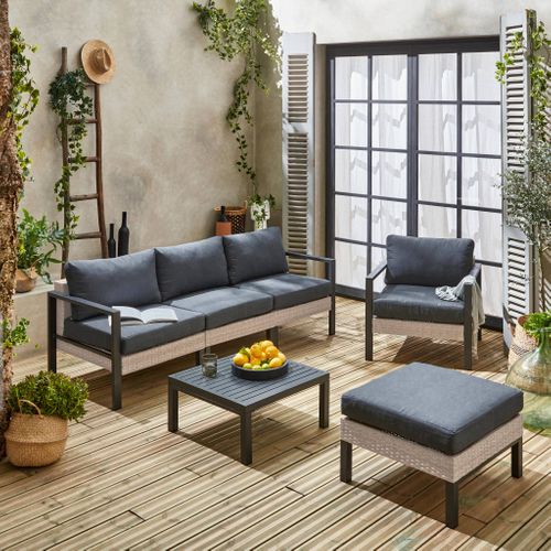 Salon De Jardin Velletri. Gris Foncé. Aluminium. Résine Tressée. 5 Places L68 X P74 X H63/76cm