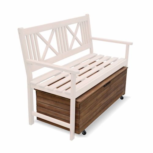 Coffre De Jardin En Bois - Saragosse - 130l. Rangement Coussins 107x48.5cm Avec Vérins Et Roulettes