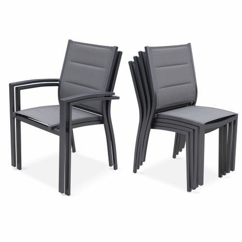 Table De Jardin Extensible Aluminium + 8 Assises - Chicago Anthracite/gris Taupe - Table En